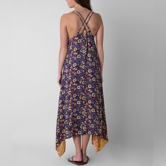 Billabong Floral Mixed Media Strappy Back Boho Maxi Dress Size XS - Picture 7 of 11
